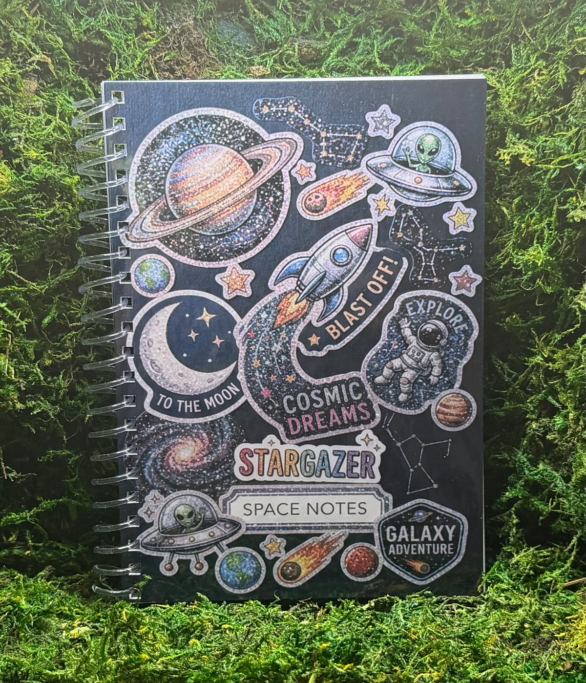 Cosmic Dreams Space Spiral Notebook - Retro Sticker Collage Journal, Cute Alien & Galaxy Stargazer Diary, Cute Outer Space Gift
