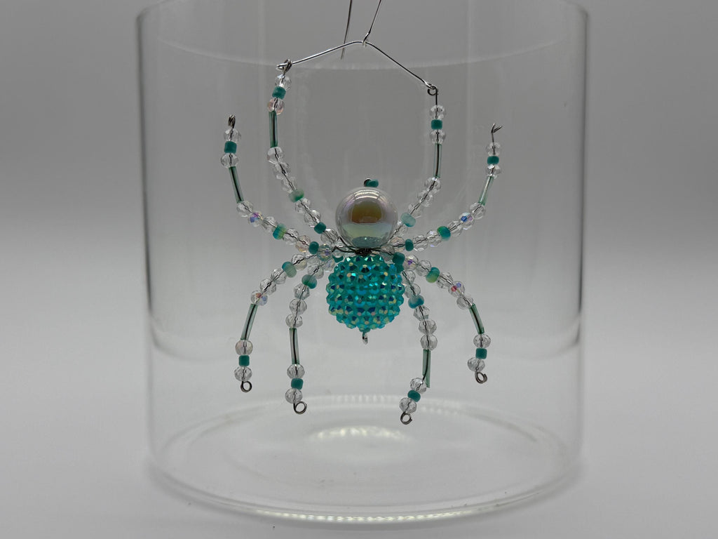 Turquoise Flower Pot Clip Spider Suncatcher