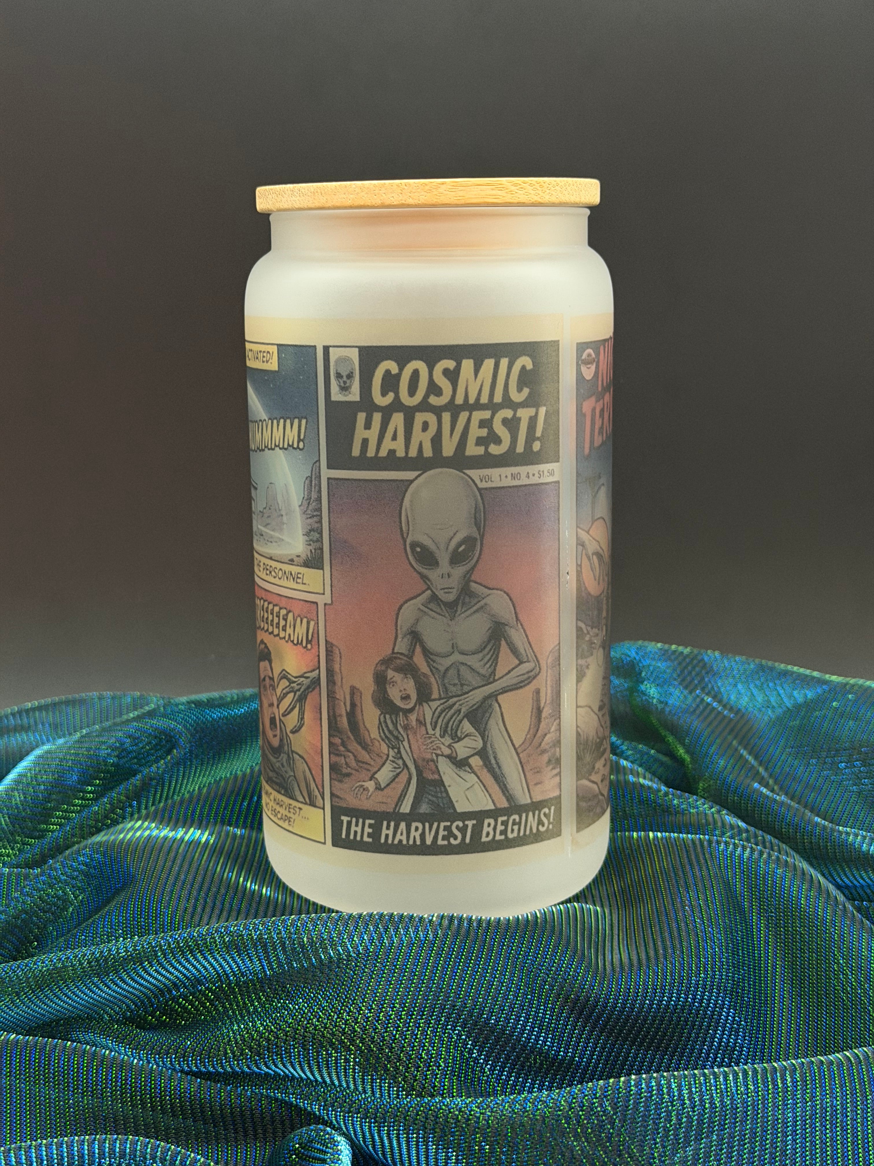 Cosmic Harvest Alien Comic Book Frosted Glass Tumbler - 16 oz