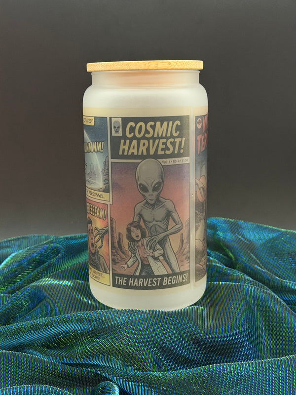 Cosmic Harvest Alien Comic Book Frosted Glass Tumbler - 16 oz