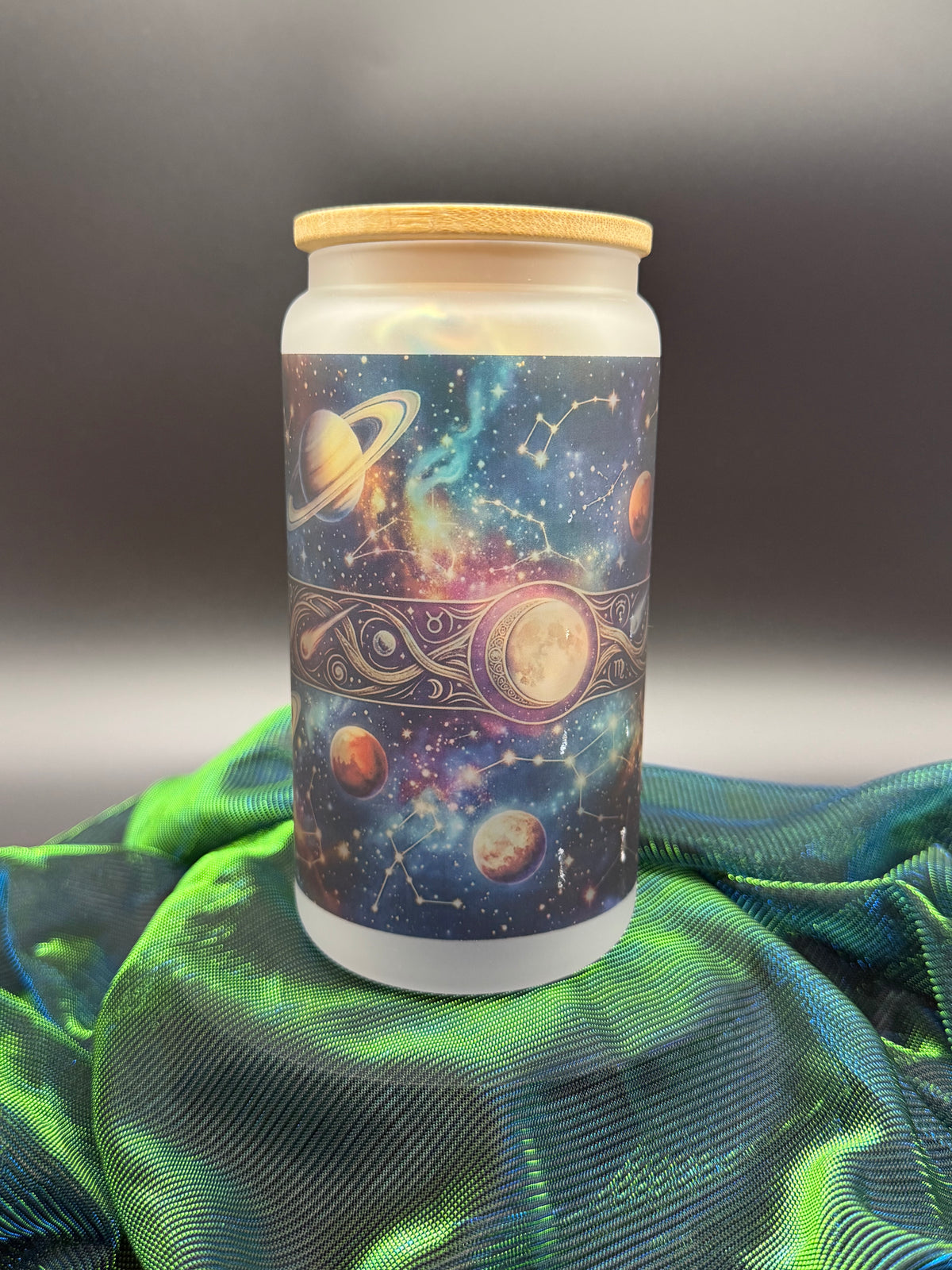 Celestial Glass Tumbler with Bamboo Lid 🌙✨🔮