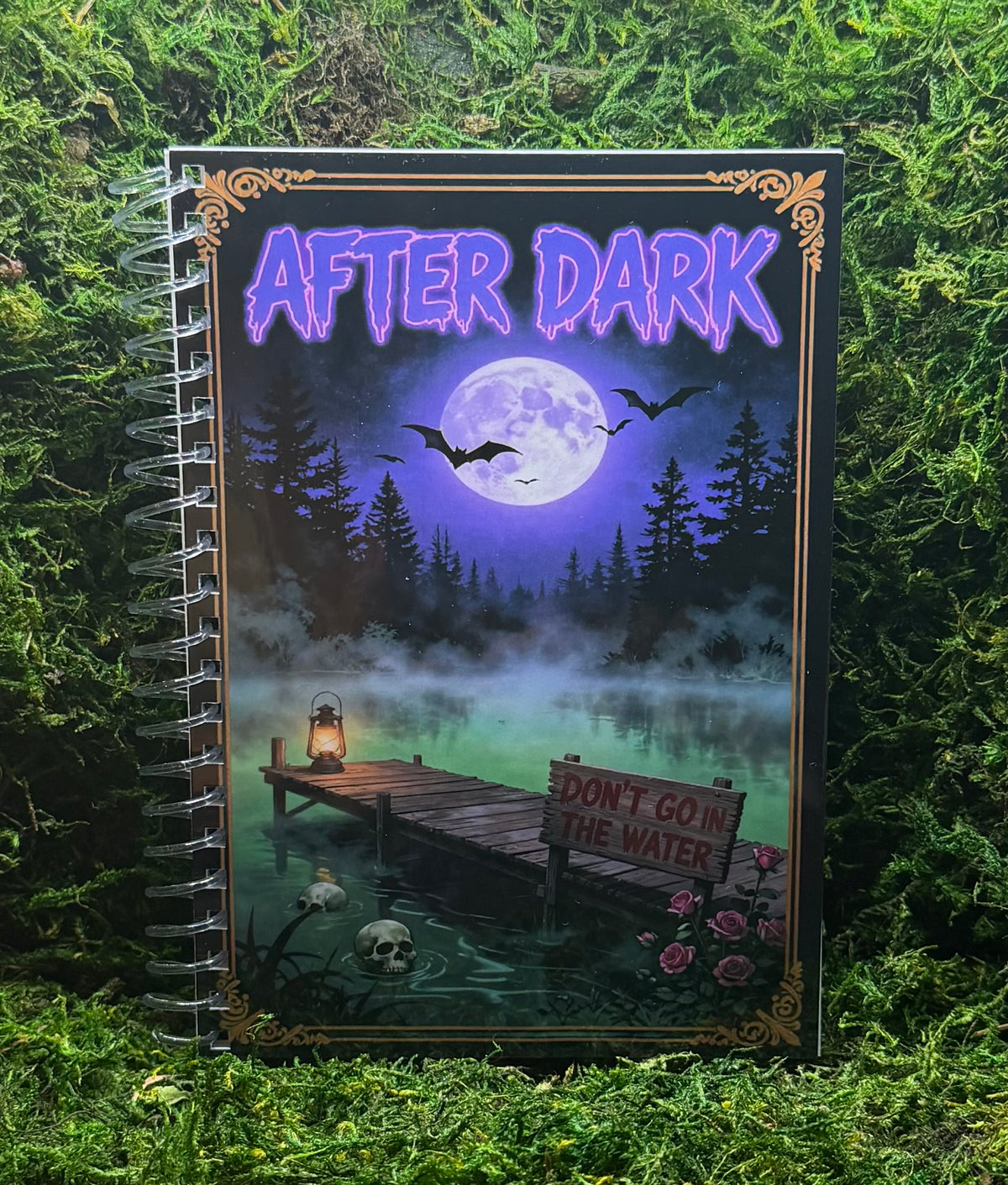 After Dark Spooky Spiral Notebook - Horror Aesthetic Lake Journal, Gothic Bat & Skull Diary, Creepy Camp Stargazing Notebook, Dark Academia