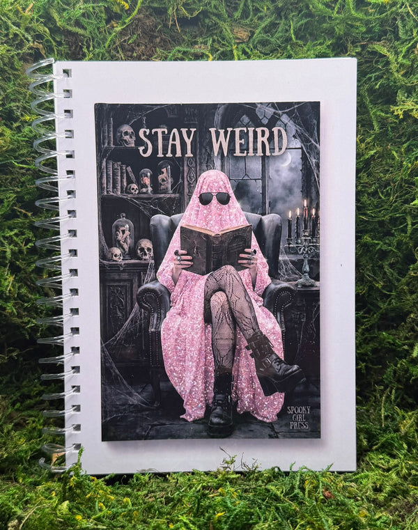 Pink Glitter Ghost Spiral Notebook | Pastel Goth Dark Academia Journal