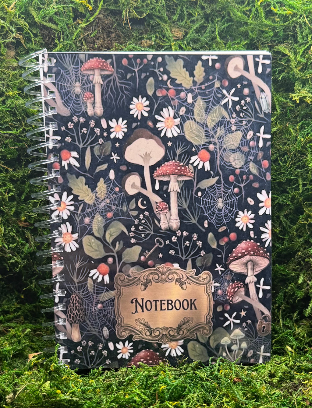 Vintage Mushroom Spiral Notebook l Dark Cottagecore Botanical Journal,