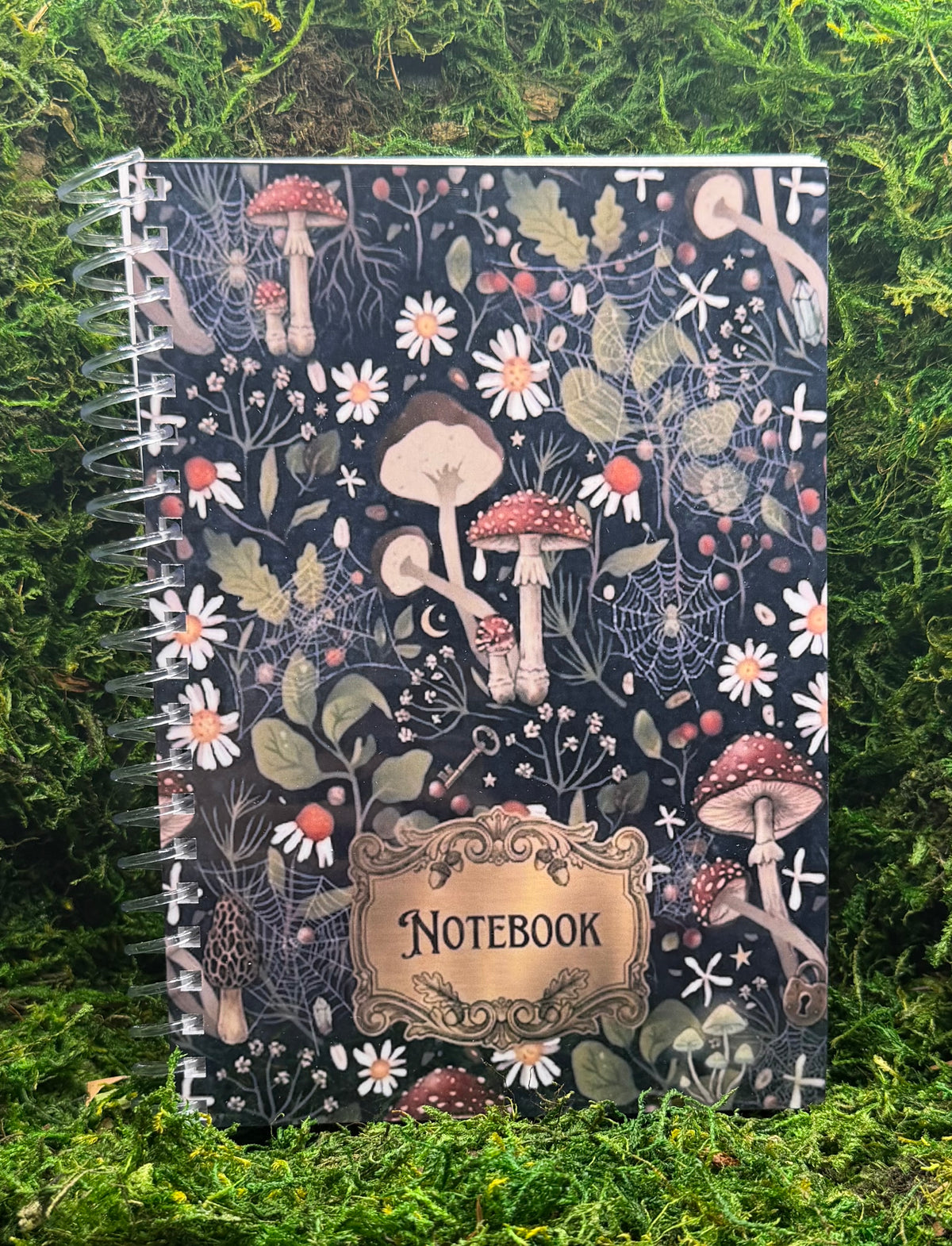 Vintage Mushroom Spiral Notebook l Dark Cottagecore Botanical Journal,