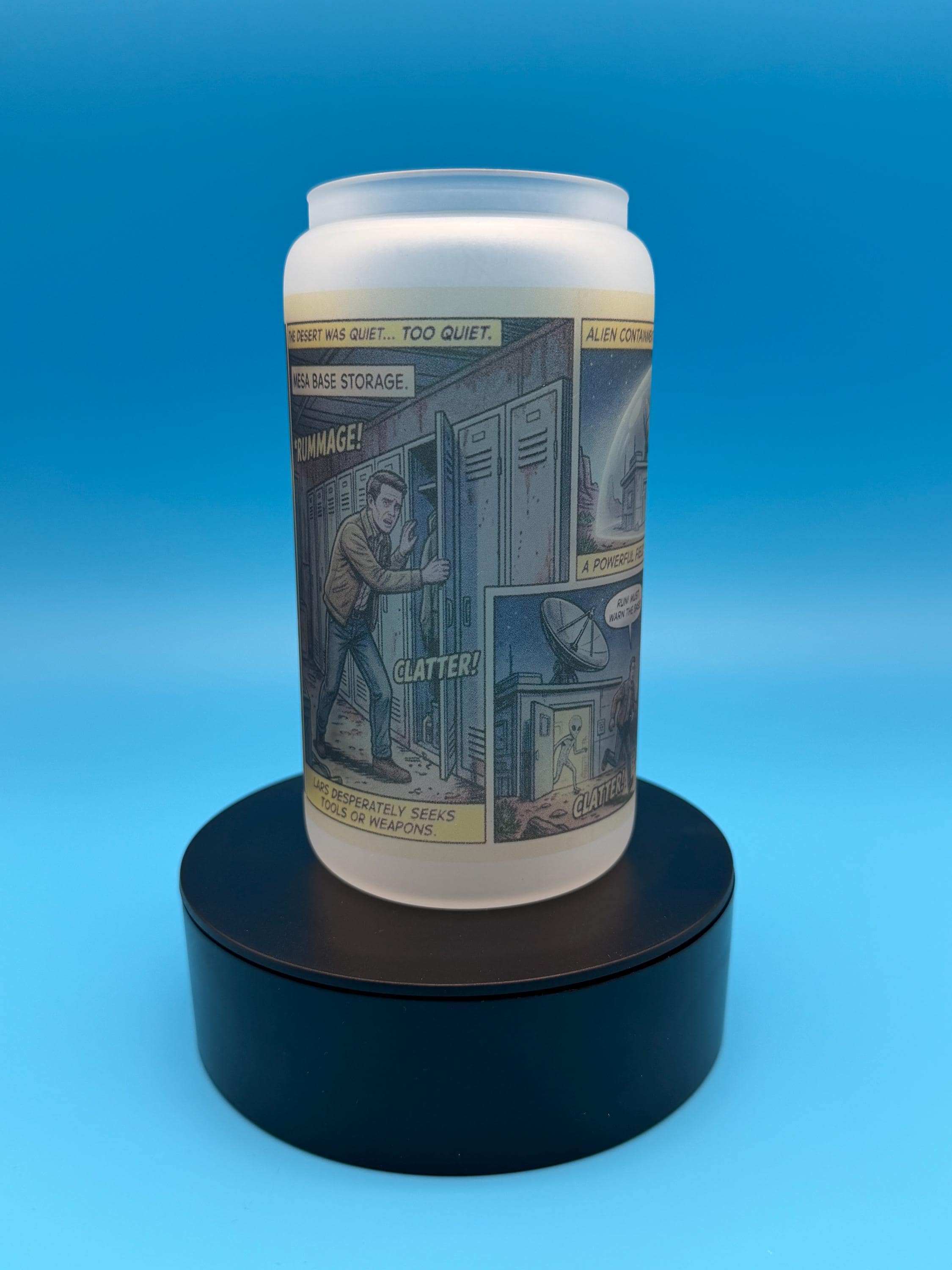 Cosmic Harvest Alien Comic Book Frosted Glass Tumbler