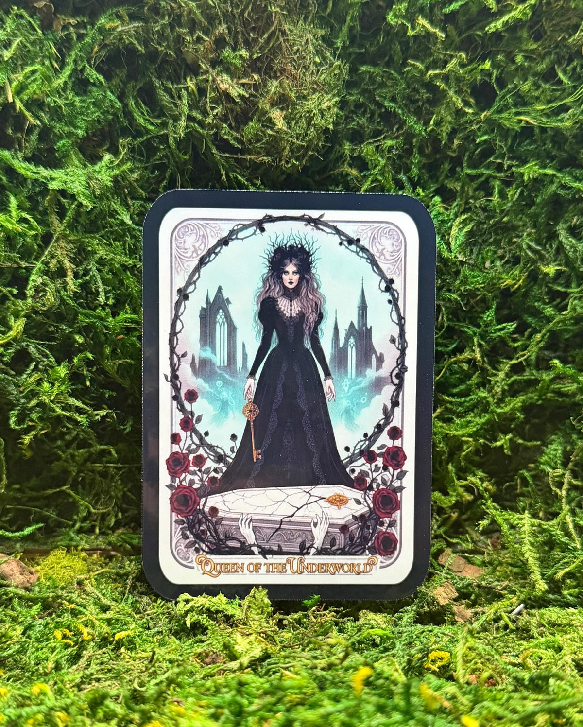 Queen of the Underworld Tarot Card Sticker, Persephone Gothic Vinyl Decal, Dark Academia Queen Decal