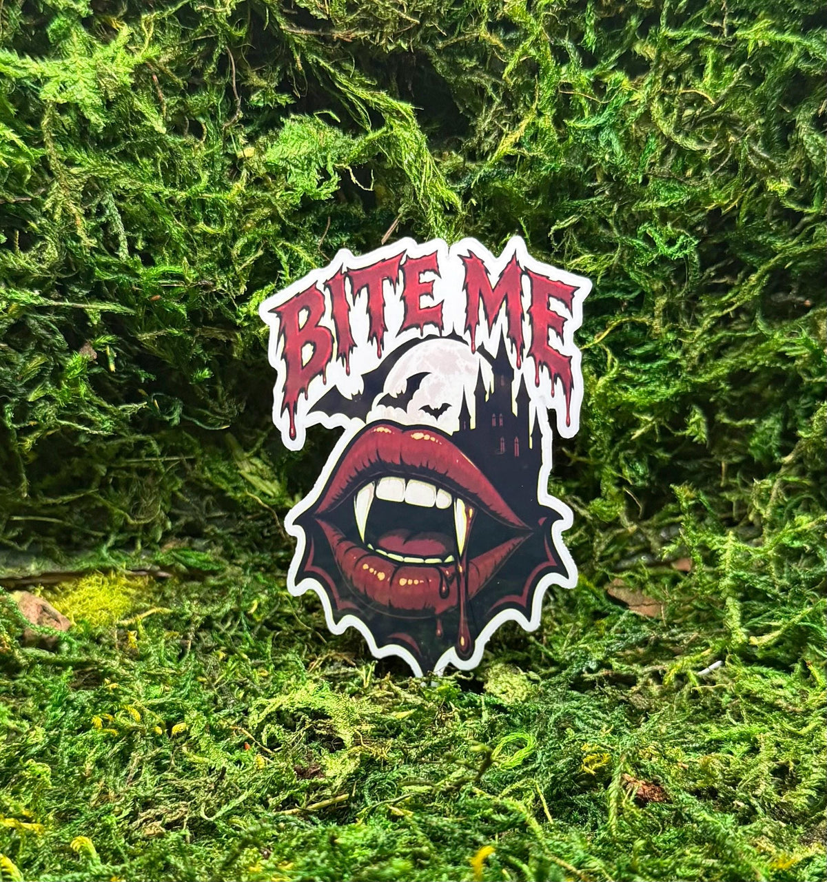 Bite Me Vampire Sticker, Goth Vampire Fangs Vinyl Decal, Spooky Horror Aesthetic Water Bottle Sticker, Gothic Halloween Gift
