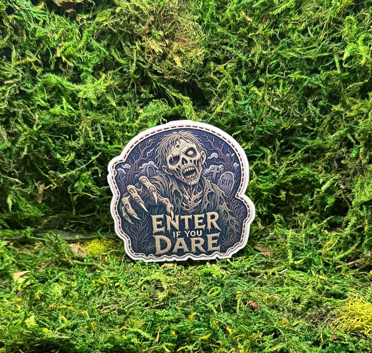 Enter If You Dare Zombie Sticker, Spooky Graveyard Vinyl Decal, Horror Movie Aesthetic Water Bottle Sticker, Gothic Halloween Gift