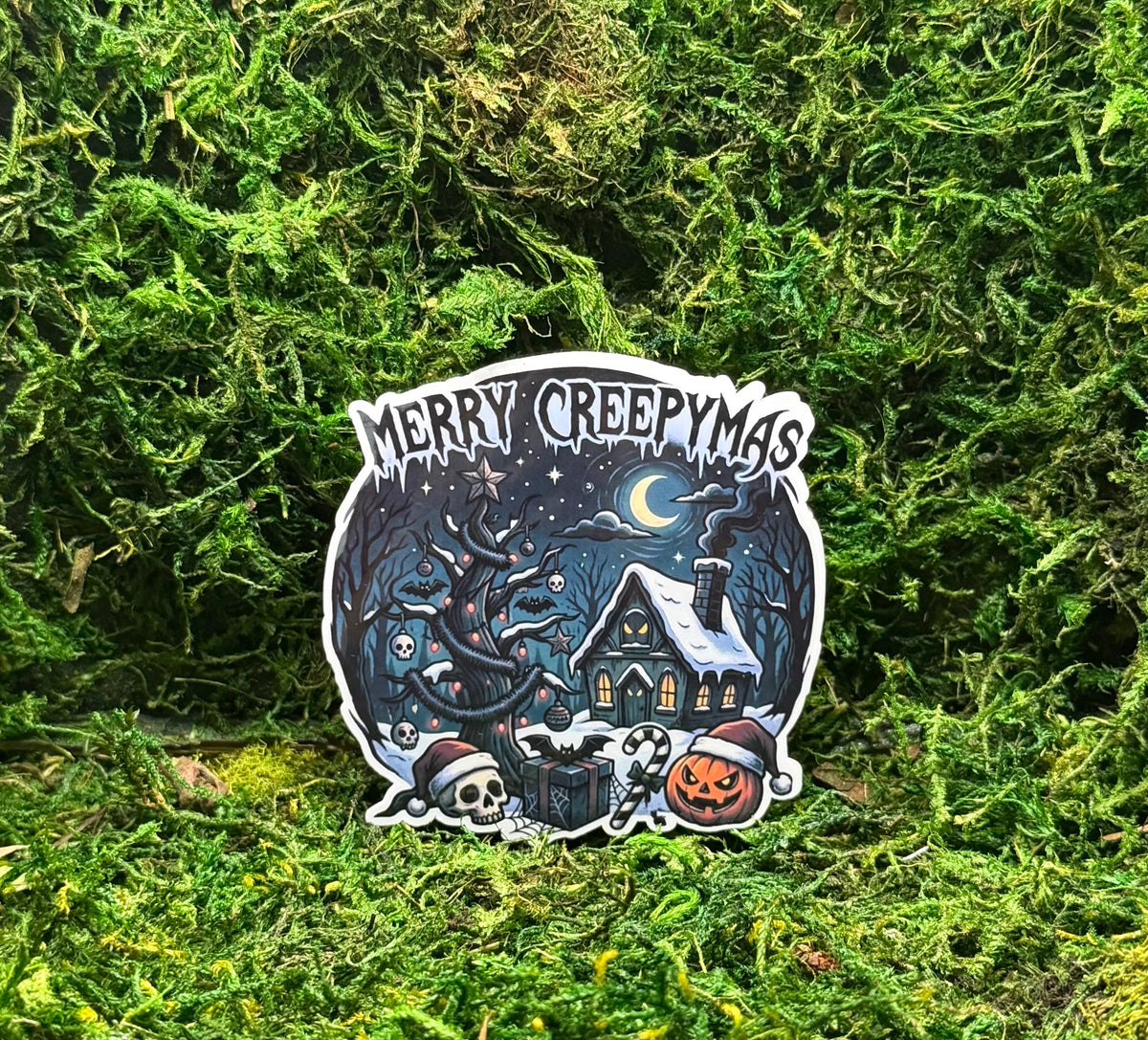 Merry Creepymas Sticker, Goth Christmas Vinyl Decal, Spooky Holiday Aesthetic Water Bottle Sticker, Creepy Xmas Gift