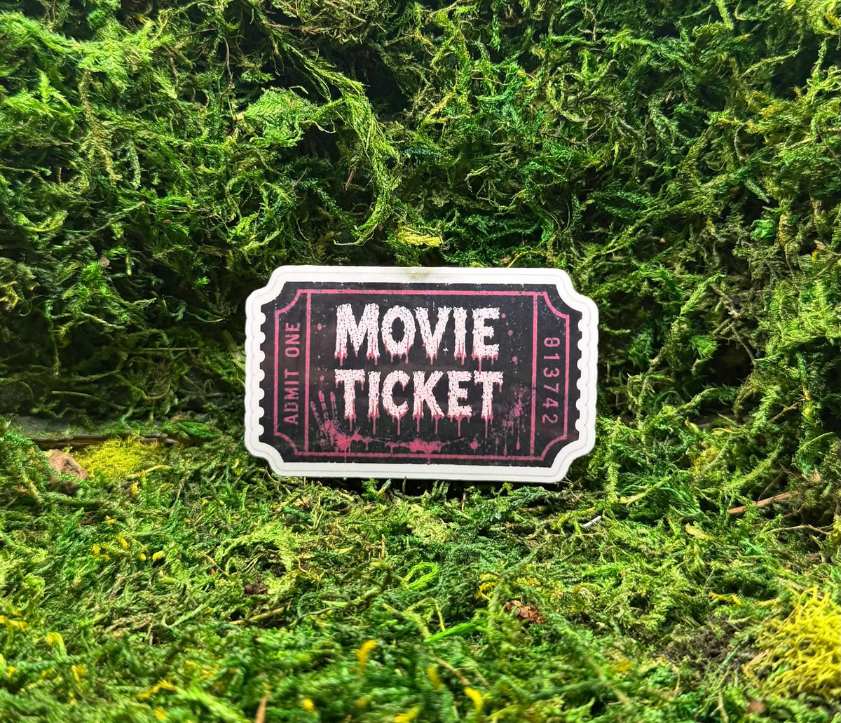 Spooky Movie Ticket Vinyl Sticker, Horror Movie Fan Decal, Halloween Ticket Stub Waterproof Sticker for Water Bottle, Laptop & Journal