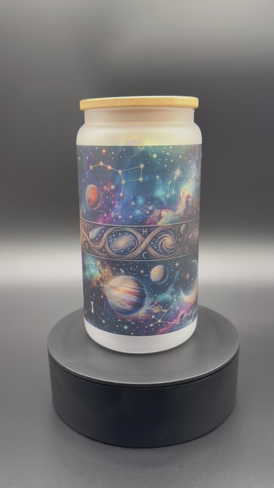 Celestial Glass Tumbler with Bamboo Lid 🌙✨🔮