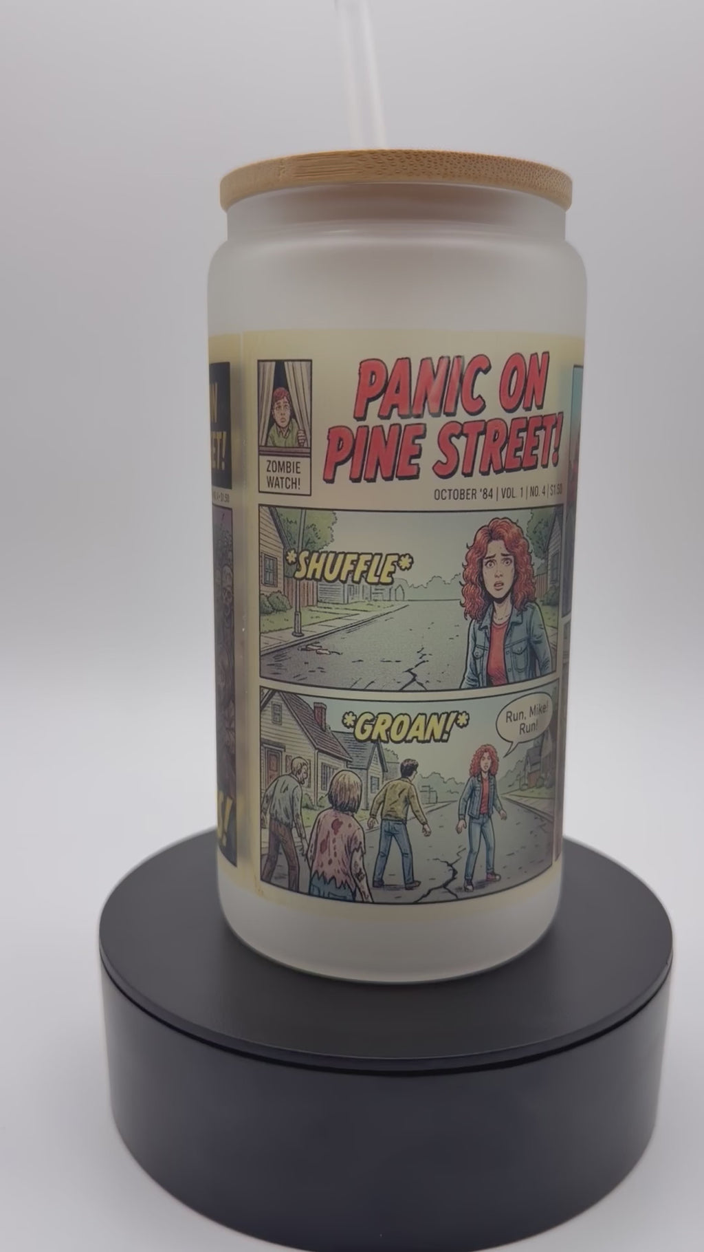 Zombie Retro Horror Comic Frosted Glass Tumbler