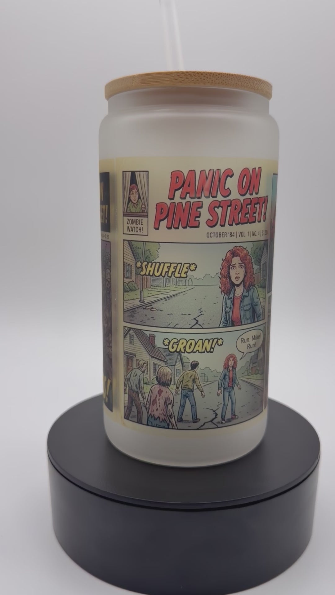 Zombie Retro Horror Comic Frosted Glass Tumbler